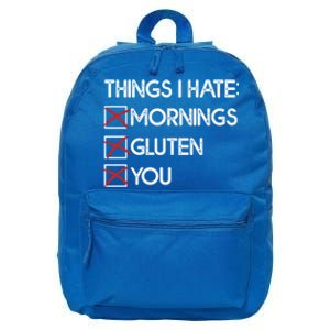 Things I Hate: Morning Gluten You Gluten Free Funny Gift 16 in Basic Backpack