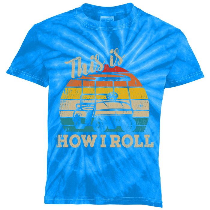 This Is How I Roll Retro Vintage Golf Cart Funny Golfing Gift Kids Tie-Dye T-Shirt