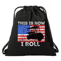 This Is How I Roll Golf Cart Driver American Flag Golfing Drawstring Bag