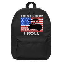 This Is How I Roll Golf Cart Driver American Flag Golfing 16 in Basic Backpack