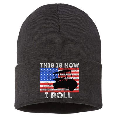 This Is How I Roll Golf Cart Driver American Flag Golfing Sustainable Knit Beanie
