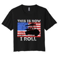 This Is How I Roll Golf Cart Driver American Flag Golfing Women's Crop Top Tee