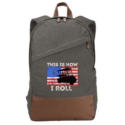 This Is How I Roll Golf Cart Driver American Flag Golfing Cotton Canvas Backpack