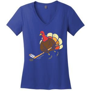 Turkey Ice Hockey Funny Thanksgiving Sport Cool Gift Women's V-Neck T-Shirt