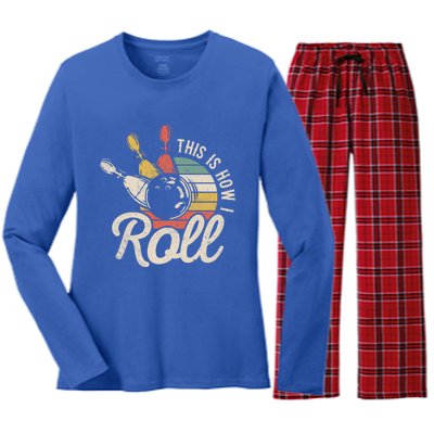 This Is How I Roll Retro Bowling Bowler Funny Gift Great Gift Women's Long Sleeve Flannel Pajama Set 