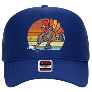 Turkey Ice Hockey Retro Thanksgiving Sports Cool Gift High Crown Mesh Back Trucker Hat