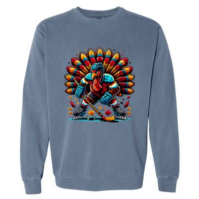 Thanksgiving Ice Hockey Turkey Playing Hockey Thankful Garment-Dyed Sweatshirt