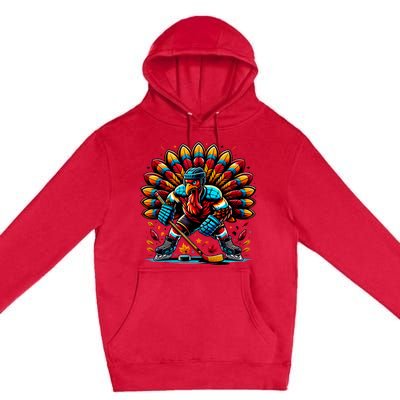 Thanksgiving Ice Hockey Turkey Playing Hockey Thankful Premium Pullover Hoodie