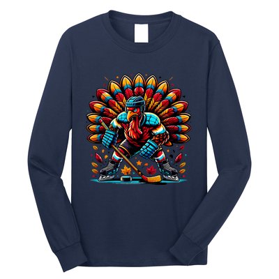 Thanksgiving Ice Hockey Turkey Playing Hockey Thankful Long Sleeve Shirt