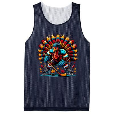 Thanksgiving Ice Hockey Turkey Playing Hockey Thankful Mesh Reversible Basketball Jersey Tank