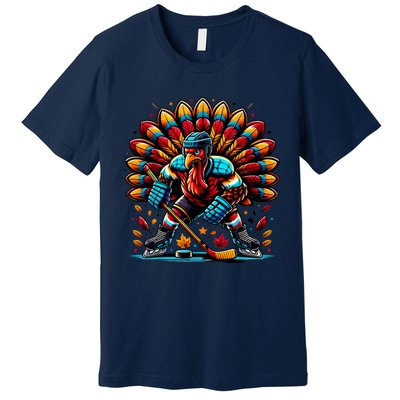 Thanksgiving Ice Hockey Turkey Playing Hockey Thankful Premium T-Shirt