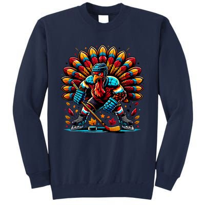 Thanksgiving Ice Hockey Turkey Playing Hockey Thankful Tall Sweatshirt