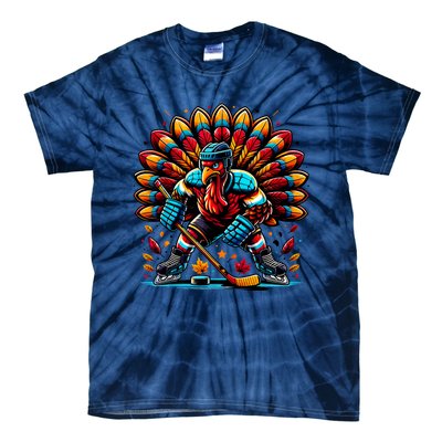 Thanksgiving Ice Hockey Turkey Playing Hockey Thankful Tie-Dye T-Shirt