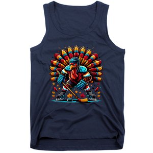 Thanksgiving Ice Hockey Turkey Playing Hockey Thankful Tank Top