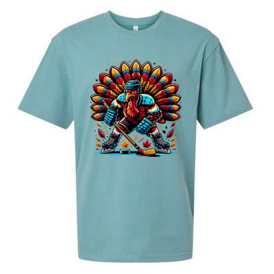 Thanksgiving Ice Hockey Turkey Playing Hockey Thankful Sueded Cloud Jersey T-Shirt