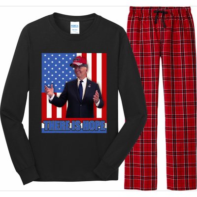 There Is Hope Joe Biden Wearing Trump Hat Long Sleeve Pajama Set