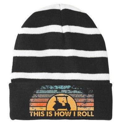 This Is How I Roll Vintage Golf Cart Striped Beanie with Solid Band