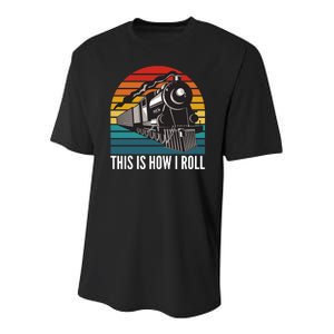 This Is How I Roll Train, Funny Locomotive & Railroad Lover Youth Performance Sprint T-Shirt