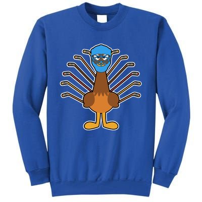 Thanksgiving Ice Hockey Turkey Funny Hockey Player Gift Tall Sweatshirt