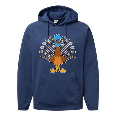 Thanksgiving Ice Hockey Turkey Funny Hockey Player Gift Performance Fleece Hoodie