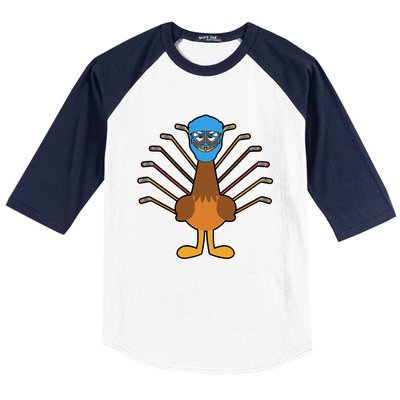 Thanksgiving Ice Hockey Turkey Funny Hockey Player Gift Baseball Sleeve Shirt