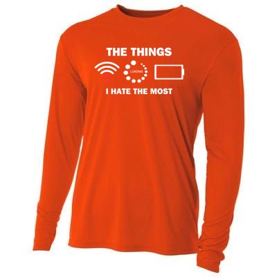 Things I Hate Bad Wifi Signal Buffering Low Battery Meme Gift Cooling Performance Long Sleeve Crew