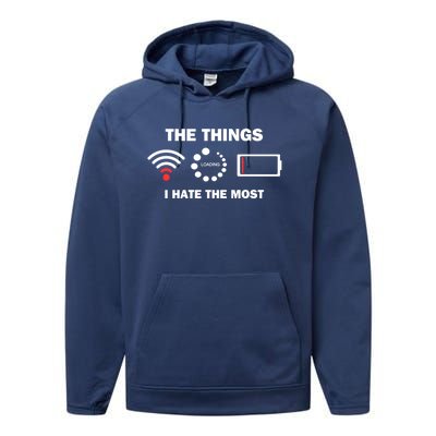 Things I Hate Bad Wifi Signal Buffering Low Battery Meme Gift Performance Fleece Hoodie