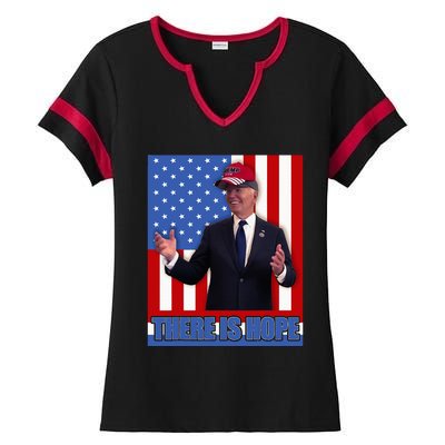 There Is Hope Joe Biden Wearing Trump Hat Ladies Halftime Notch Neck Tee