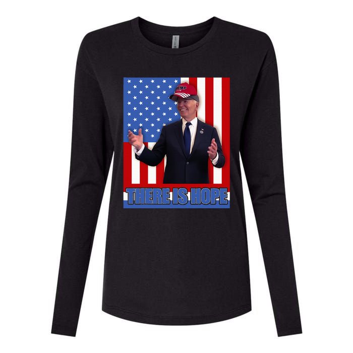 There Is Hope Joe Biden Wearing Trump Hat Womens Cotton Relaxed Long Sleeve T-Shirt