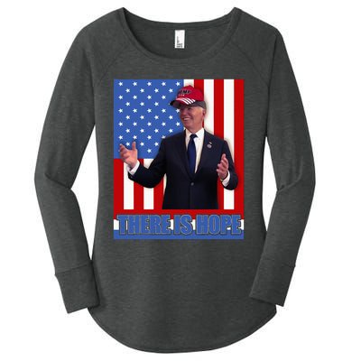 There Is Hope Joe Biden Wearing Trump Hat Women's Perfect Tri Tunic Long Sleeve Shirt