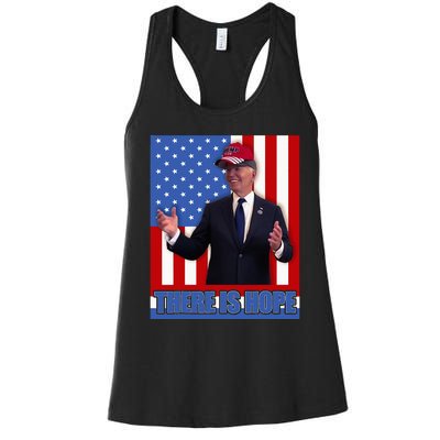 There Is Hope Joe Biden Wearing Trump Hat Women's Racerback Tank