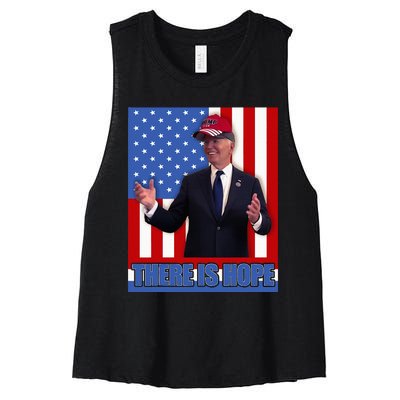 There Is Hope Joe Biden Wearing Trump Hat Women's Racerback Cropped Tank