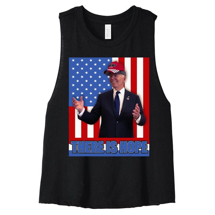 There Is Hope Joe Biden Wearing Trump Hat Women's Racerback Cropped Tank