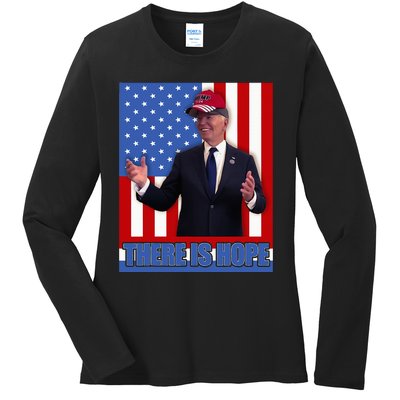 There Is Hope Joe Biden Wearing Trump Hat Ladies Long Sleeve Shirt