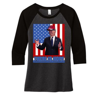 There Is Hope Joe Biden Wearing Trump Hat Women's Tri-Blend 3/4-Sleeve Raglan Shirt