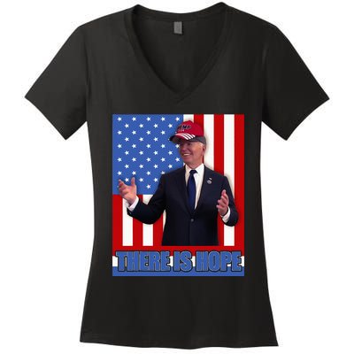 There Is Hope Joe Biden Wearing Trump Hat Women's V-Neck T-Shirt