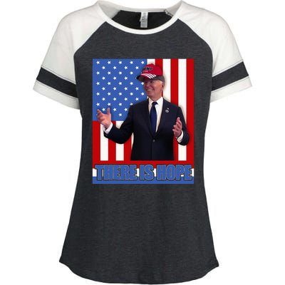 There Is Hope Joe Biden Wearing Trump Hat Enza Ladies Jersey Colorblock Tee