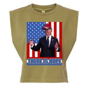 There Is Hope Joe Biden Wearing Trump Hat Garment-Dyed Women's Muscle Tee