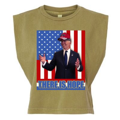 There Is Hope Joe Biden Wearing Trump Hat Garment-Dyed Women's Muscle Tee