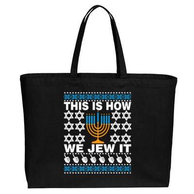 This Is How We Jew It Funny Ugly Happy Hanukkah Sweater  Premium Cotton Canvas Jumbo Tote