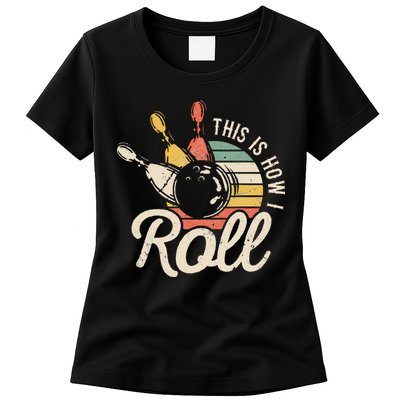This Is How I Roll Retro Bowling Bowler Funny Gift Cap Sleeve Womens T-Shirt