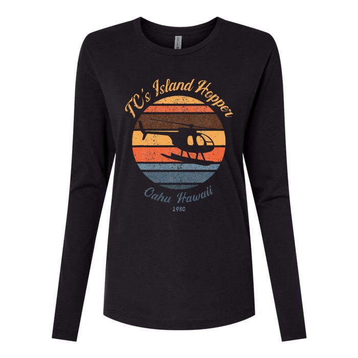 TcS Island Hoppers Helicopter Vintage Sunset 80S Worn Womens Cotton Relaxed Long Sleeve T-Shirt