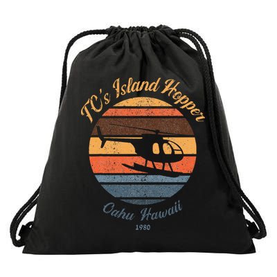 TcS Island Hoppers Helicopter Vintage Sunset 80S Worn Drawstring Bag