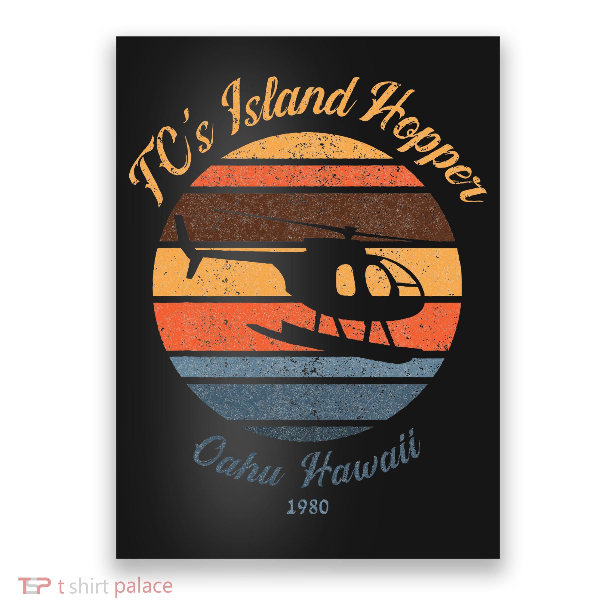 TcS Island Hoppers Helicopter Vintage Sunset 80S Worn Poster