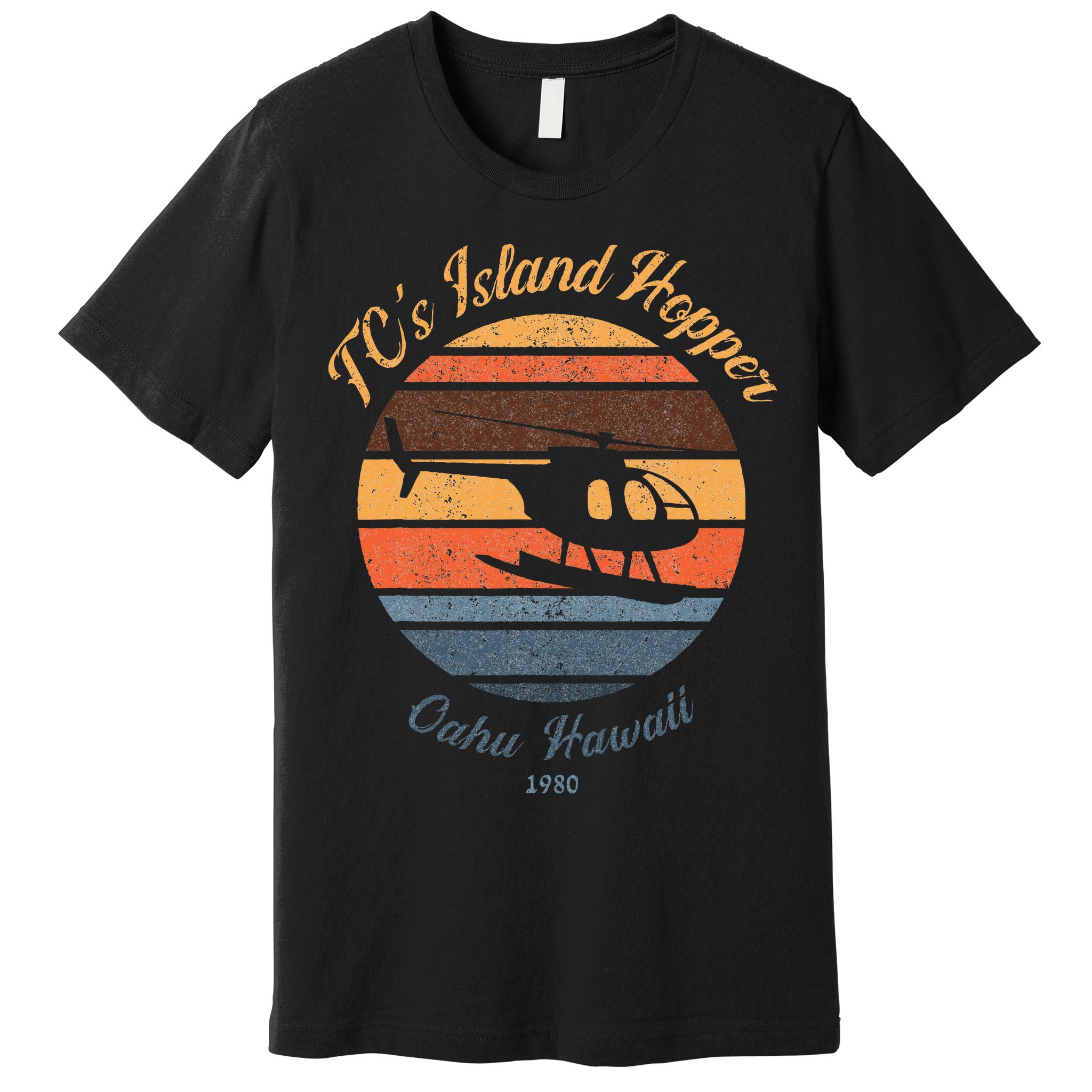 TcS Island Hoppers Helicopter Vintage Sunset 80S Worn Premium T-Shirt