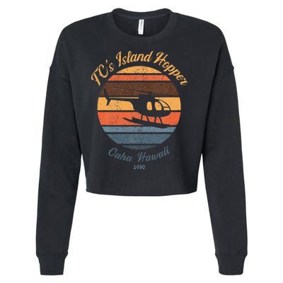 TcS Island Hoppers Helicopter Vintage Sunset 80S Worn Cropped Pullover Crew