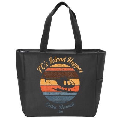 TcS Island Hoppers Helicopter Vintage Sunset 80S Worn Zip Tote Bag