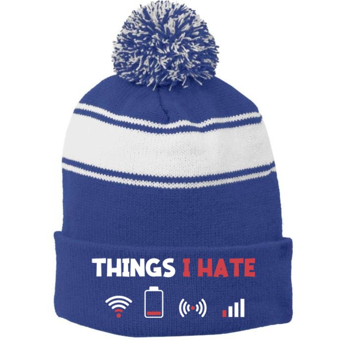 Things I Hate Information Technology Computer Whisperer Gift Stripe Pom Pom Beanie