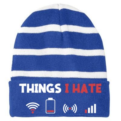 Things I Hate Information Technology Computer Whisperer Gift Striped Beanie with Solid Band