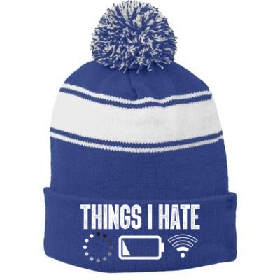 Things I Hate Funny Computer Programmer Gamer Nerd Gift Stripe Pom Pom Beanie